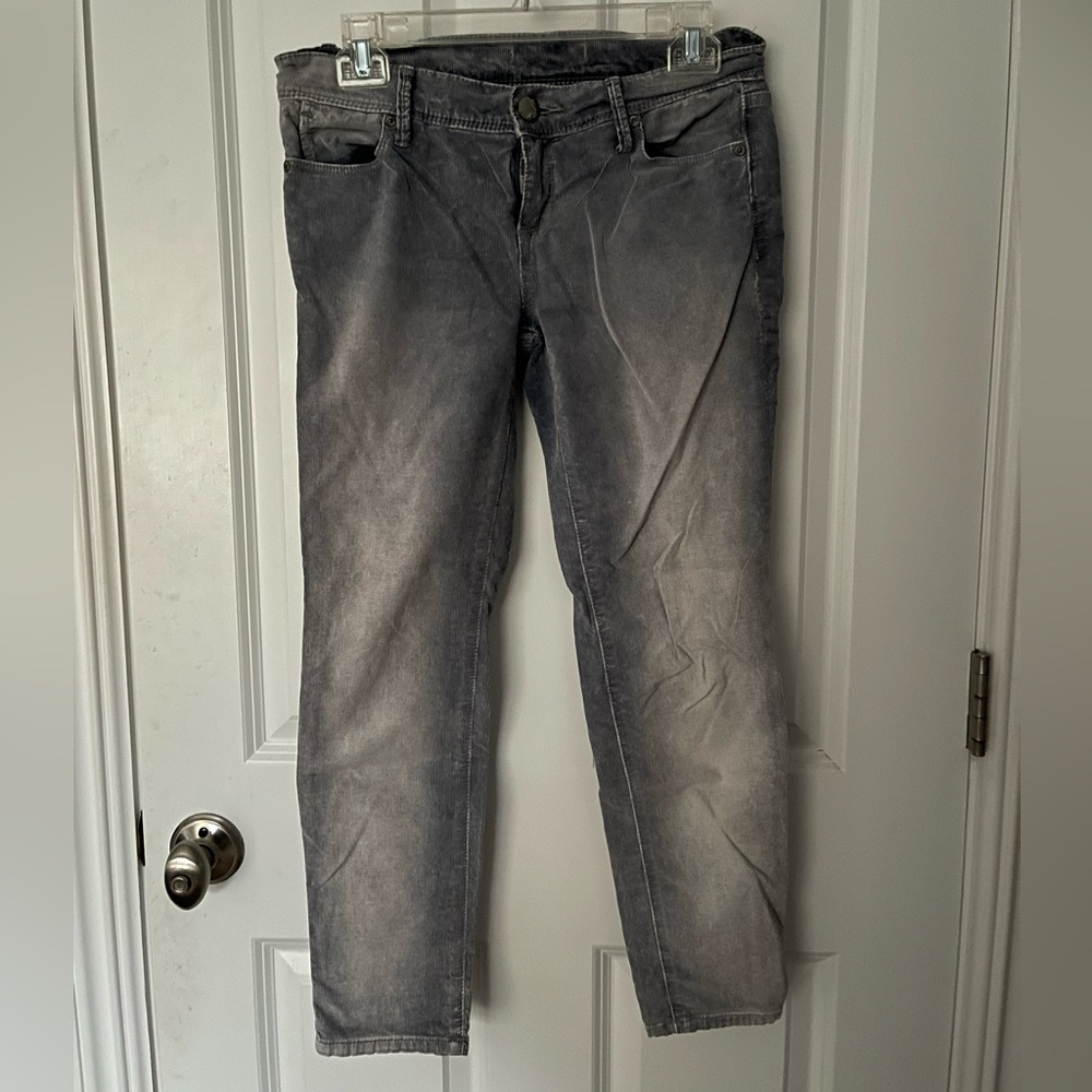 Free People | Grey Distressed Corduroy | Low Rise | Straight Leg | Ankle Length